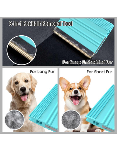 Quitapelos para Mascotas SAMFAT 2-en-1 Azul - Raspador y Cepillo