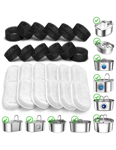 Filtros de agua para gatos SOOFPET - 24 piezas (12 carbón + 12 esponja)