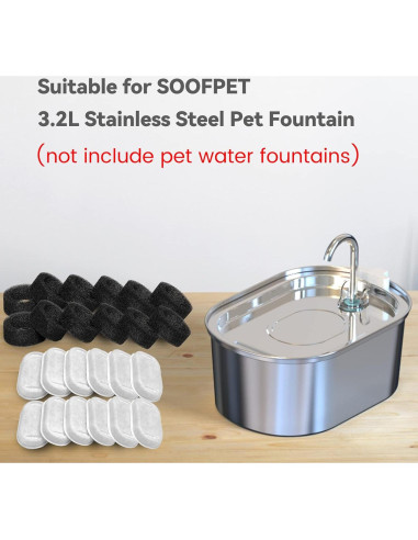 Filtros de agua para gatos SOOFPET - 24 piezas (12 carbón + 12 esponja)