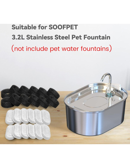 Filtros de agua para gatos SOOFPET - 24 piezas (12 carbón + 12 esponja)
