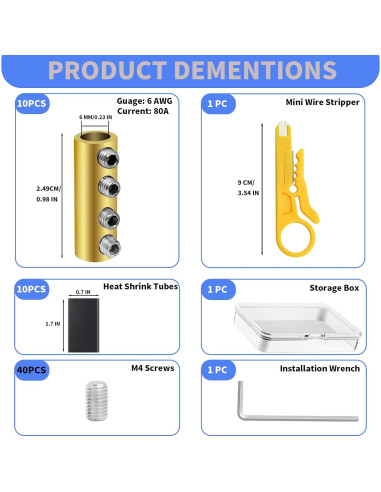 Kit de Conectores de Cable 6 AWG Onfunlee 10 Pcs 80A