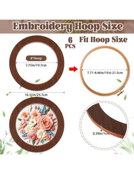 Juego de 6 Marcos de Aro de Bordado Wenqik 21 cm Madera