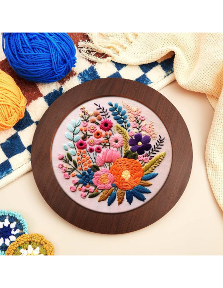 Juego de 6 Marcos de Aro de Bordado Wenqik 21 cm Madera