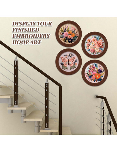 Juego de 6 Marcos de Aro de Bordado Wenqik 21 cm Madera