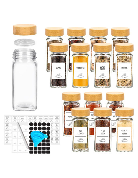 Frascos de Especias de Vidrio 120ml con Tapas de Bambú - 16 Piezas