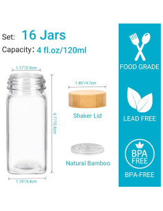 Frascos de Especias de Vidrio 120ml con Tapas de Bambú - 16 Piezas 2