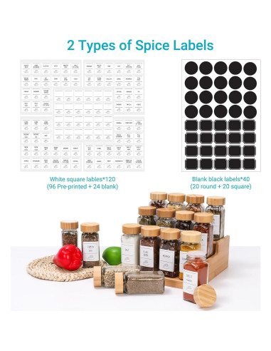 Frascos de Especias de Vidrio 120ml con Tapas de Bambú - 16 Piezas