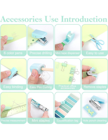 Kit de Suministros de Oficina Mini AuroraY Verde 15 Piezas