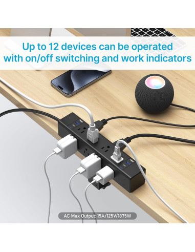 Regleta de Alimentación CCCEI 20W con 12 Salidas y 8 Puertos USB