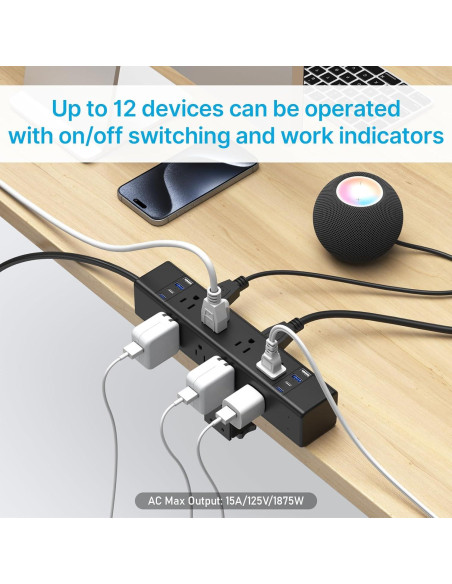 Regleta de Alimentación CCCEI 20W con 12 Salidas y 8 Puertos USB