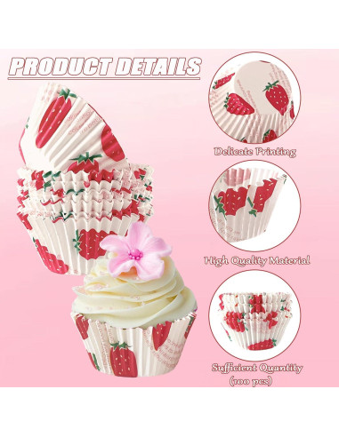 Forros para Cupcake Boevill 100pcs Rosa Fresa a Prueba de Grasa