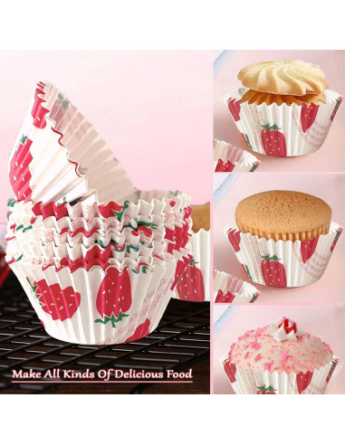 Forros para Cupcake Boevill 100pcs Rosa Fresa a Prueba de Grasa