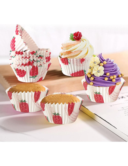 Forros para Cupcake Boevill 100pcs Rosa Fresa a Prueba de Grasa