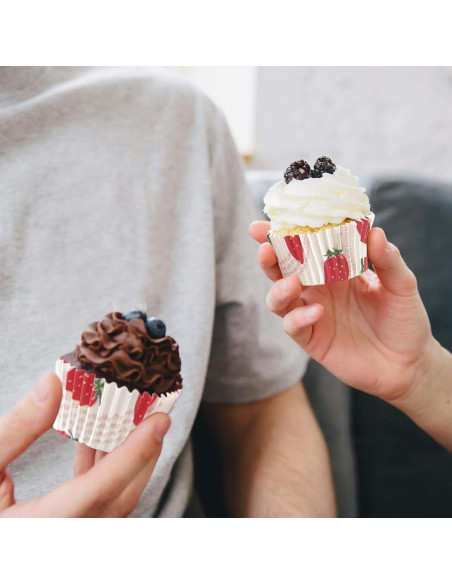 Forros para Cupcake Boevill 100pcs Rosa Fresa a Prueba de Grasa