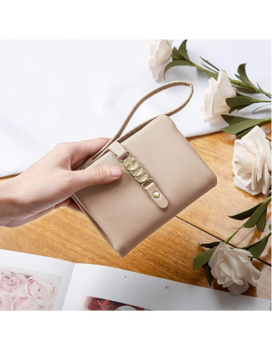 Cartera Bifold para Mujeres AOXON con Muñequera - Beige