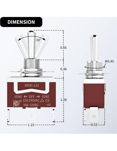 Interruptor de palanca impermeable 12V RVBOATPAT 30A 4pcs