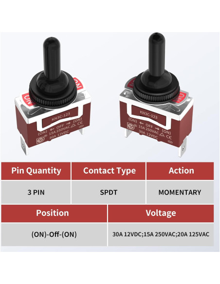 Interruptor de palanca impermeable 12V RVBOATPAT 30A 4pcs