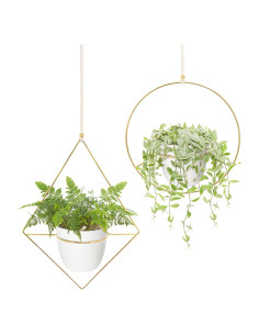 Juego de 2 Macetas Colgantes de Metal Mkono 15 cm Dorado