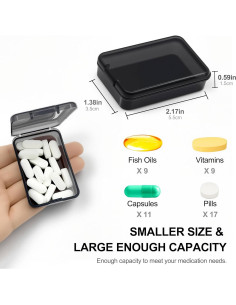 6 Cajas de Pastillas HUIKE, Organizador Portátil Negro 5.5cm 2