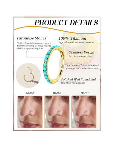 Aros de Nariz de Titanio TupMi 6MM Turquesa Oro 14K