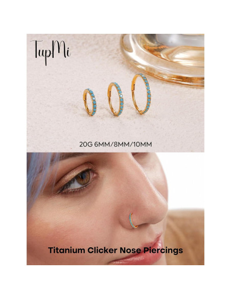 Aros de Nariz de Titanio TupMi 6MM Turquesa Oro 14K Aros de Nariz de Titanio TupMi 6MM Turquesa Oro 14K