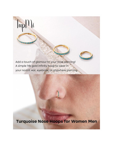 Aros de Nariz de Titanio TupMi 6MM Turquesa Oro 14K