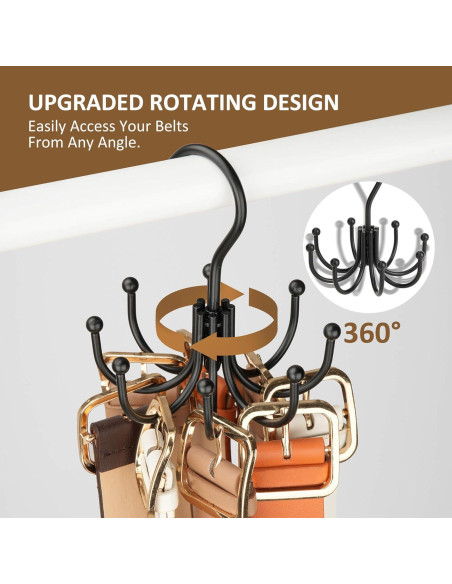 Soporte Organizador de Cinturones ZEDODIER, Metal Negro, 24 Accesorios