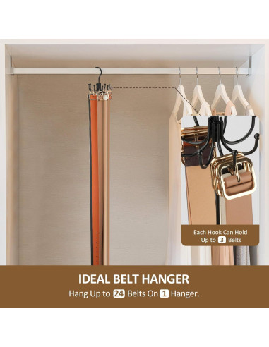Soporte Organizador de Cinturones ZEDODIER, Metal Negro, 24 Accesorios