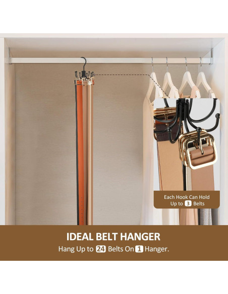 Soporte Organizador de Cinturones ZEDODIER, Metal Negro, 24 Accesorios