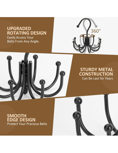 Soporte Organizador de Cinturones ZEDODIER, Metal Negro, 24 Accesorios