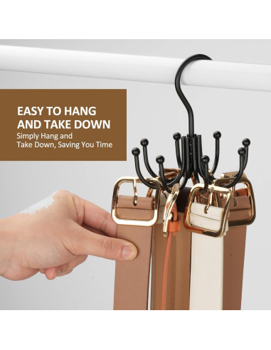 Soporte Organizador de Cinturones ZEDODIER, Metal Negro, 24 Accesorios