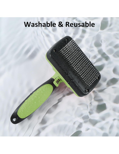 Cepillo Slicker Autolimpiante DAVEMED para Perros y Gatos Verde