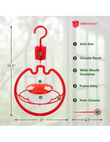 Alimentador de Colibrí ORIENTOOLS 269g con Trampa para Hormigas