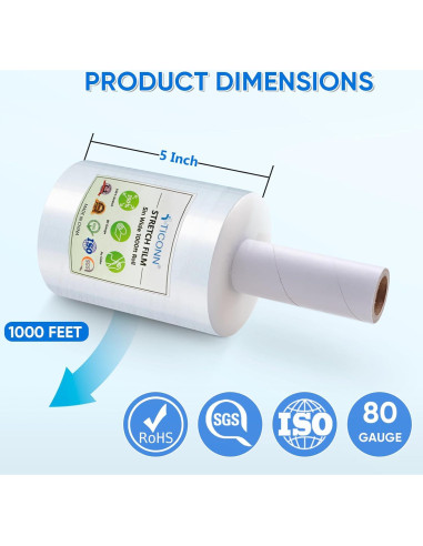 Rollo de Película Estirable TICONN 304.8m 12.7cm con Mangos