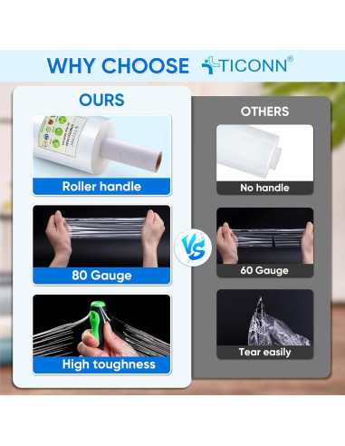 Rollo de Película Estirable TICONN 304.8m 12.7cm con Mangos