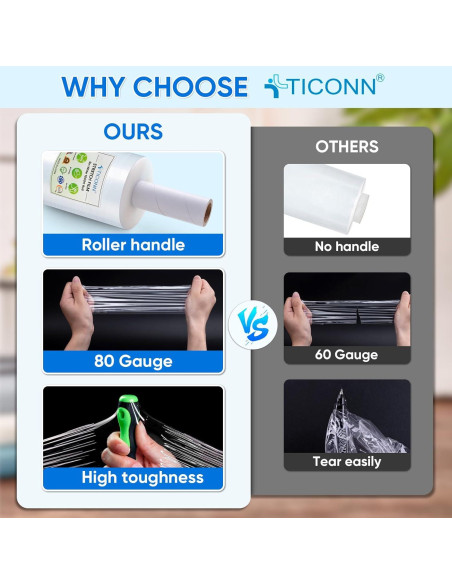 Rollo de Película Estirable TICONN 304.8m 12.7cm con Mangos