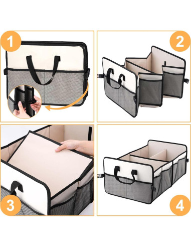 Organizador de Maletero de Coche ZMNKLRY 72L Plegable Beige