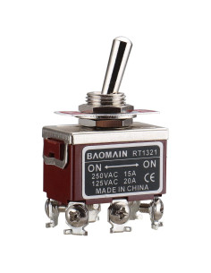 Interruptor Basculante DPDT Baomain 250VAC 15A 12mm 6 Terminales