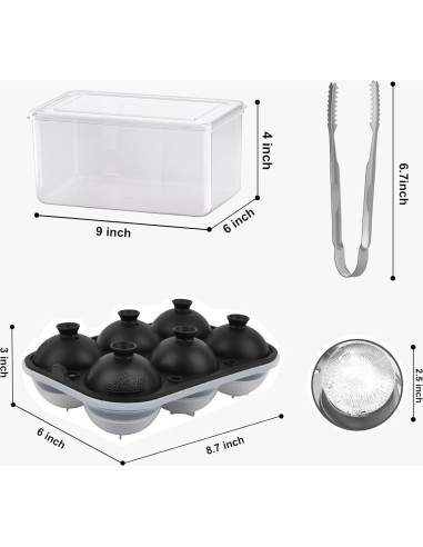 Molde de Hielo Samuelworld 12 Esferas 6cm con Contenedor - Negro