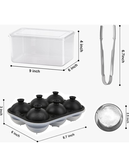 Molde de Hielo Samuelworld 12 Esferas 6cm con Contenedor - Negro