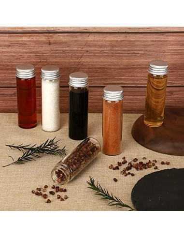 12 Tarros de Especias de Vidrio TOBWOLF 50ml con Tapa de Aluminio