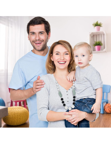 Collar de Dentición para Bebés 2PCS Silicona Verde Gris Negro