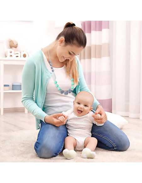 Collar de Dentición para Bebés 2PCS Silicona Verde Gris Negro