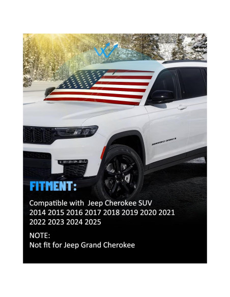 Sombra de Sol Bestview para Jeep Cherokee 2014-2024 - Bandera EE. UU.