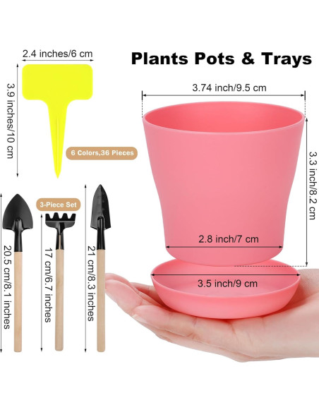 Paquete de 36 macetas de plástico Hahood 10 cm con platos