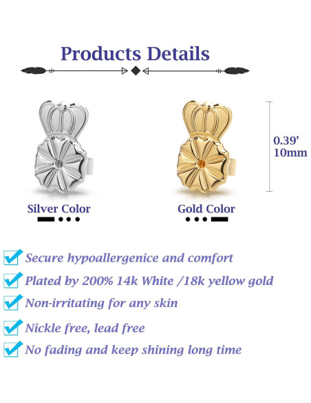 2 Pares de Elevadores de Pendientes Ajustables Kerryjewl Oro 18K