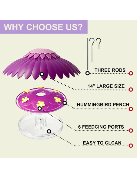 Comedero para Colibríes Beserie 16 oz con Baffle 14" Púrpura