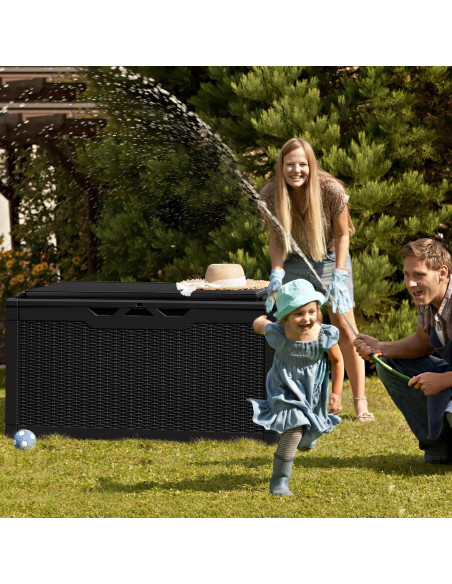 Caja de Almacenamiento Greesum 100 Galones Resina Negra con Cojines