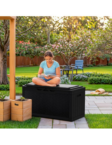 Caja de Almacenamiento Greesum 100 Galones Resina Negra con Cojines
