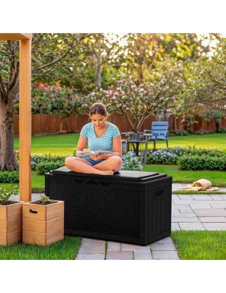 Caja de Almacenamiento Greesum 100 Galones Resina Negra con Cojines